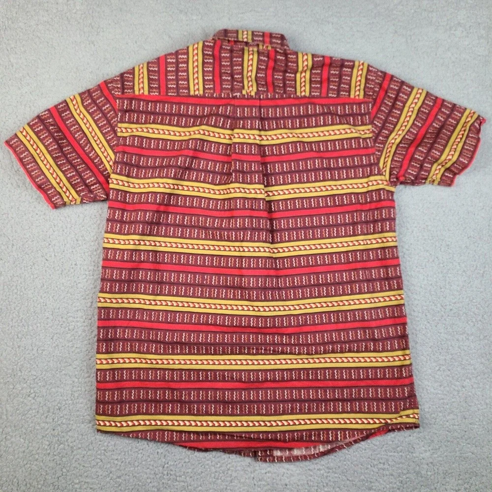Orvis Shirt Mens Large Red Burgundy‎ Tribal Button Down Short Sleeve Cotton